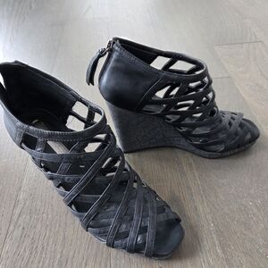 BCBGMaxAzria Black Strappy Wedges